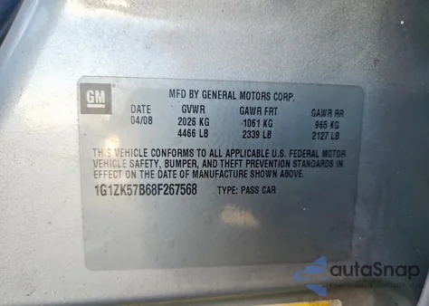 2008 Chevrolet Malibu Ltz z USA, uszkodzony, nr VIN 1G1ZK57B68F267568